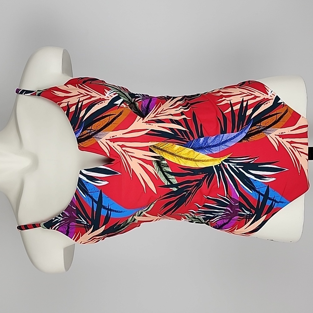 One Piece Women's Bathing Suit Strappy Back Red Multi Tropical Floral Print  S/M